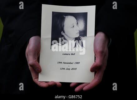 An order of service is held at the funeral of Lamara Bell at Falkirk Crematorium, as family and friends of the "beautiful, determined and unique" woman who died in the M9 tragedy have said their final farewells. Stock Photo