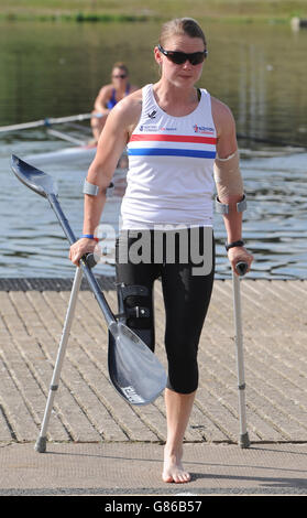 Athletes prepare for Paracanoe World Championships. Nikki Paterson during training at National Water Sports Centre, Nottingham, in preparation for the Paracanoe World Championships. Stock Photo