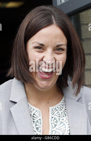 Kezia Dugdale celebrates after being elected Scottish Labour leader, at the Stirling Court Hotel, Stirling. Stock Photo