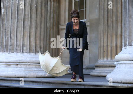 Helena Bonham Carter holding a parasol from the film A Room With a View as she attends the launch of BFI LOVE - a season of screenings dedicated to love - at the British Museum, London. PRESS ASSOCIATION Photo. Picture date: Thursday August 27, 2015. Photo credit should read: Jonathan Brady/PA Wire Stock Photo