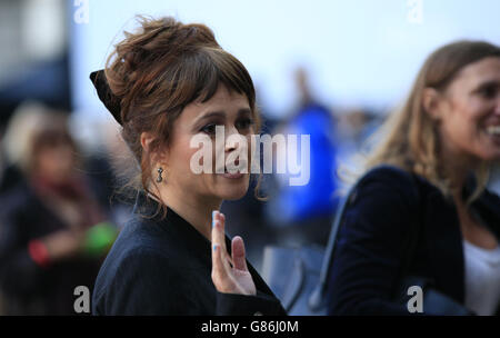 Helena Bonham Carter holding a parasol from the film A Room With a View as she attends the launch of BFI LOVE - a season of screenings dedicated to love - at the British Museum, London. Stock Photo