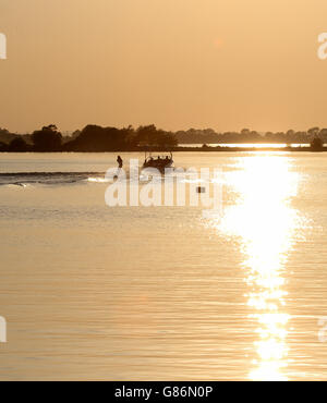 Evening water-skiing on Lough Neagh, Northern Ireland Stock Photo