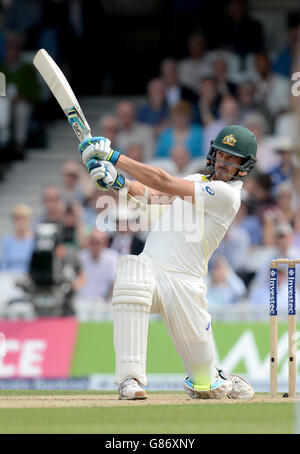 Australia's Mitchell Starc during day two of the Fifth Investec Ashes Test at The Kia Oval, London. PRESS ASSOCIATION Photo. Picture date: Friday August 21, 2015. See PA story CRICKET England. Photo credit should read: Anthony Devlin/PA Wire. . No commercial use without prior written consent of the ECB. Still image use only no moving images to emulate broadcast. No removing or obscuring of sponsor logos. Call +44 (0)1158 447447 for further information Stock Photo