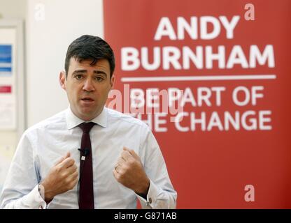 Labour leadership hopeful Andy Burnham speaks during a Labour members event in Edinburgh, after he said he will not interfere in Scottish Labour if he wins the race for the top job. Stock Photo