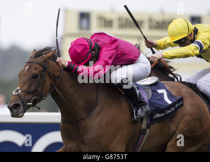 Missed Call ridden by Emma-Jayne Wilson on their way to winning The Dubai Duty Free Shergar Cup Challenge Handicap Class 3 during the Dubai Duty Free Shergar Cup at Ascot Racecourse, Ascot. PRESS ASSOCIATION Photo. Picture date: Saturday August 8, 2015. See PA story RACING Ascot. Photo credit should read: Julian Herbert/PA Wire. Use subject to restrictions. , no commercial or promotional use. No private sales. Call +44 (0)1158 447447 for further information. Stock Photo