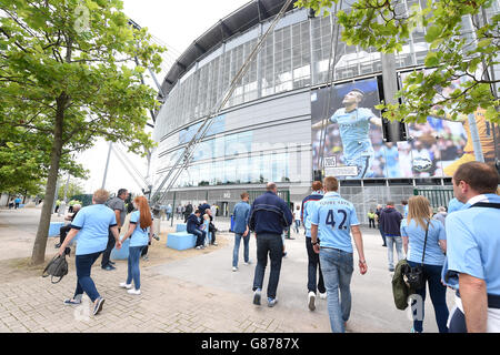 A general view of fans outside the stadium before the Barclays Premier League match at the Etihad Stadium, Manchester. Stock Photo