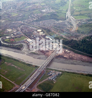 M4 Tunnel - Brynglas, Newport, Wales. Aerial shot of the M4 Tunnel at Brynglas, Newport, Wales, which leads on to Usk Bridge over the River Usk. Stock Photo