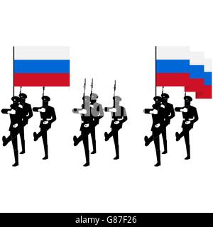 Soldiers Guard of Honour with a flag. The illustration on a white background. Stock Photo