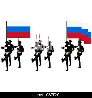 Soldiers Guard of Honour with a flag. The illustration on a white background. Stock Photo