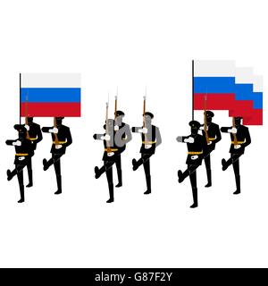 Soldiers Guard of Honour with a flag. The illustration on a white background. Stock Photo