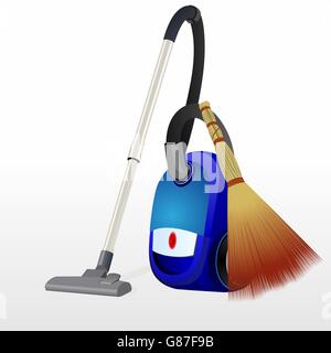 Modern household appliance and broom for cleaning around the house. The illustration on a white background. Stock Photo