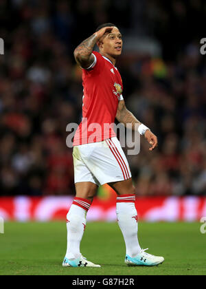 Manchester United's Memphis Depay with 'Memphis on his shirt during the  Barclays Premier League match at Old Trafford, Manchester Stock Photo -  Alamy 