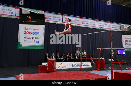 Sport - Sainsbury's 2015 School Games - Day Three - Manchester. Wales Latalia Bevan on the Uneven Bars in the Gymnastic during the Sainsbury's 2015 School Games in Manchester. Stock Photo