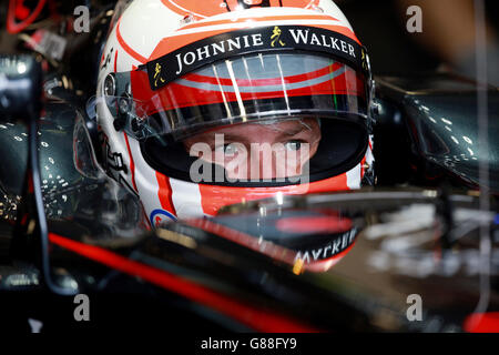 McLaren's Jenson Button during the practice day for the 2015 Italian Grand Prix at Monza, Italy. Stock Photo