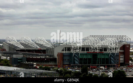 General View of Manchester United's Old Trafford Stadium. Malcolm Glazer now owns more than 75% of Manchester United shares and will be allowed to take the club off the Stock Exchange. Stock Photo