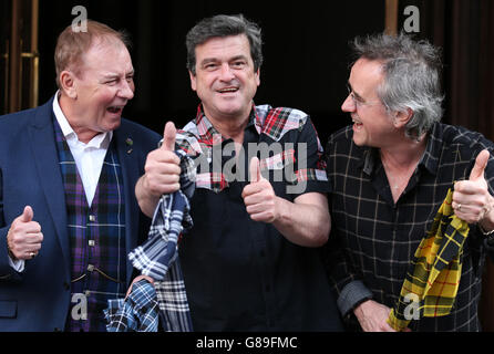 Bay City Rollers (left to right) Alan Longmuir, Les McKeown and Stuart Wood as they make the announcement of their reunion at Central Hotel in Glasgow. Stock Photo