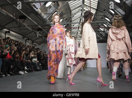 Models on the catwalk during the Ryan Lo Spring/Summer 2016 London Fashion Week show at BFC Show Space, Brewer Street car park in London. Stock Photo