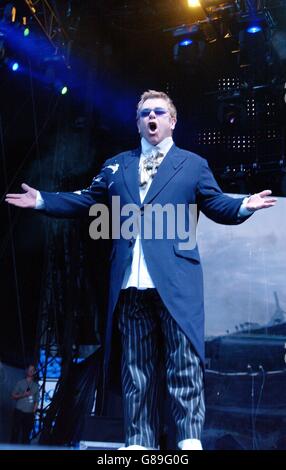 Elton John Concert - Madejski Stadium. Sir Elton John performs on stage. Stock Photo