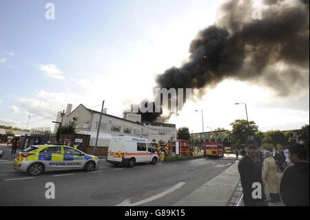 Baitul Futuh Mosque fire. The scene at a fire at the Baitul Futuh Mosque in Morden, south London. Stock Photo