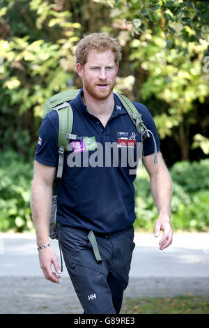 Prince Harry joins Walking with the Wounded's Walk of Britain team during their walk to Ludlow in Shropshire as they trek the length of the country on their own personal roads to recovery. Stock Photo