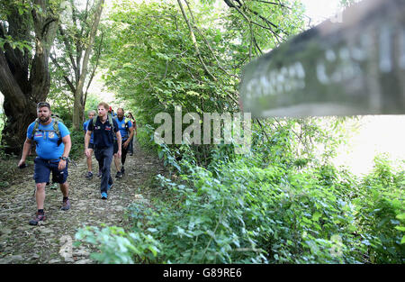 Prince Harry joins Walking with the Wounded's Walk of Britain team during their walk to Ludlow in Shropshire as they trek the length of the country on their own personal roads to recovery. Stock Photo