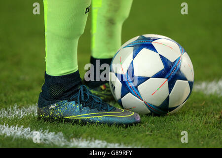 Detail on the boots of Manchester City's Kevin De Bruyne Stock Photo