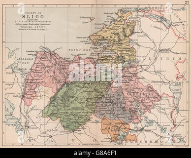 COUNTY SLIGO: Antique county map. Connaught. Ireland. BARTHOLOMEW, 1882 Stock Photo