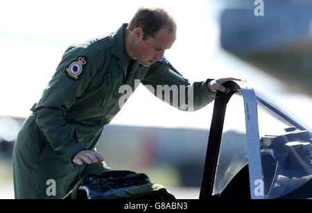 The Duke of Cambridge in the cockpit of a Chipmunk plane during a visit to RAF Coningsby, Lincolnshire. Stock Photo