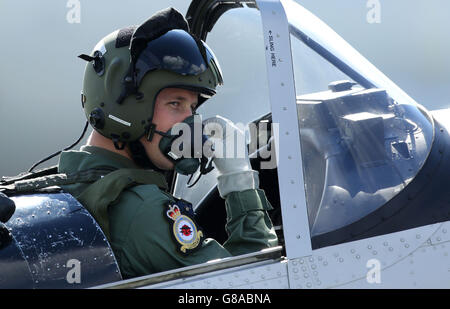 The Duke of Cambridge in the cockpit of a Chipmunk plane during a visit to RAF Coningsby, Lincolnshire. Stock Photo