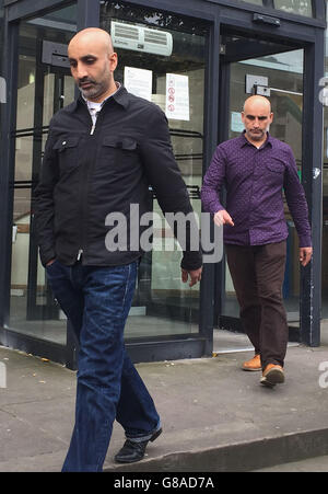 Amjad Bhatti (left) and Mohammed Basit (right) owners of the Khyber Pass restaurant in Nottingham who were sentenced today for food hygiene offences after more than 100 takeaway customers were sick for up to two months with a rare strain of e.coli - after staff did not wash their hands after using the toilet, a court heard. Stock Photo