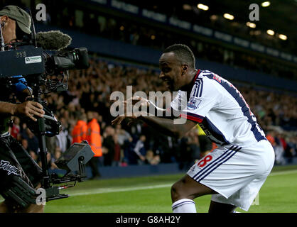 Soccer - Barclays Premier League - West Bromwich Albion v Everton - The Hawthornes. West Bromwich Albion's Saido Berahino celebrates scoring his side's first goal of the game Stock Photo