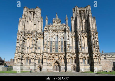 Wells, UK - August 15, 2015: Outdoors of Wells Cathedral. It is an Anglican cathedral dedicated to St Andrew the Apostle. Stock Photo