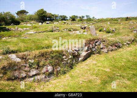 Carn Euny prehistoric village, Cornwall, England, UK Stock Photo