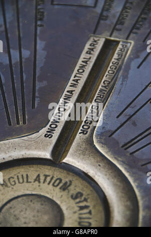 Trig point on Mount Snowdon, Bangor, Wales, UK Stock Photo