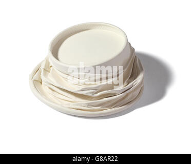 Crumpled Used paper Cup on White Background Stock Photo