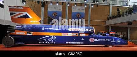 A view of the Bloodhound SSC (supersonic car), on display at Canary Wharf, London. Stock Photo