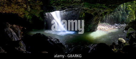 Natural Bridge waterfall on Cave Creek, Springbrook National Park, Queensland, Australia. Stock Photo