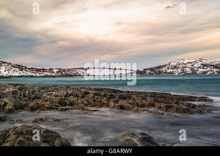 Coastline of Kvaløya island with Sommarøy island, Norway Stock Photo