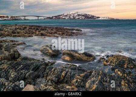 Coastline of Kvaløya island with Sommarøy island, Norway Stock Photo