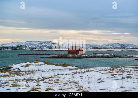 Coastline of Kvaløya with Sommarøy island, Norway Stock Photo