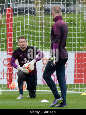England's Tom Heaton during a training session at St George's Park, Burton-upon-Trent. Stock Photo