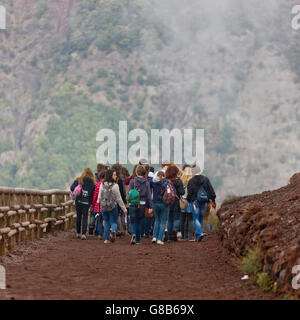 School group walking by Mount Vesuvius Crater, Campania, Italy Stock Photo