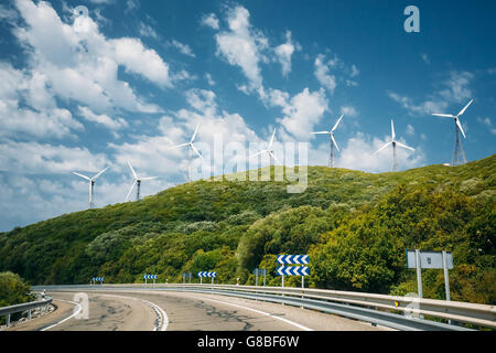 Windmills, wind turbines for electric power production in Andalusia, Spain Stock Photo