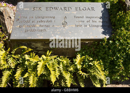 UK, Wales, Ceredigion, Llangrannog, village garden, Sir Edward Elgar memorial plaque Stock Photo