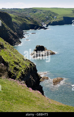 UK, Wales, Ceredigion, Llangrannog, Carreg Ifan, coast path towards the village Stock Photo