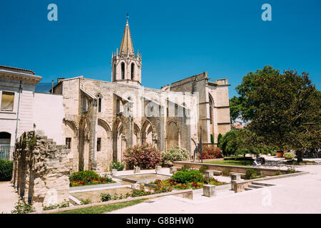 Ancient Old Christian temple St Martial at Square Agricol Perdiguier in Avignon, France Stock Photo