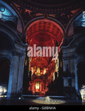 The interior of St Paul's Cathedral showing the High alter after being illuminated by thousands of bulbs for the Son Et Lumiere show. Stock Photo