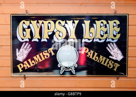 Gypsy Lee Palmist sign in gold lettering, in Bonny Street, Blackpool, UK Stock Photo