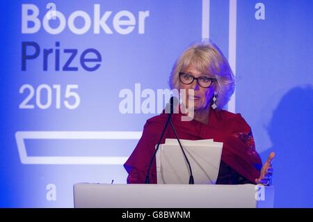 The Duchess of Cornwall delivers a speech at the award ceremony for the Man Booker Prize for Fiction 2015 at the Guildhall in London. Stock Photo