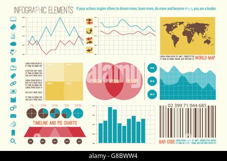 infographic elements, internet technology icons. vector time line, option graph, bar code symbol. pie chart info graphic icon. e Stock Vector
